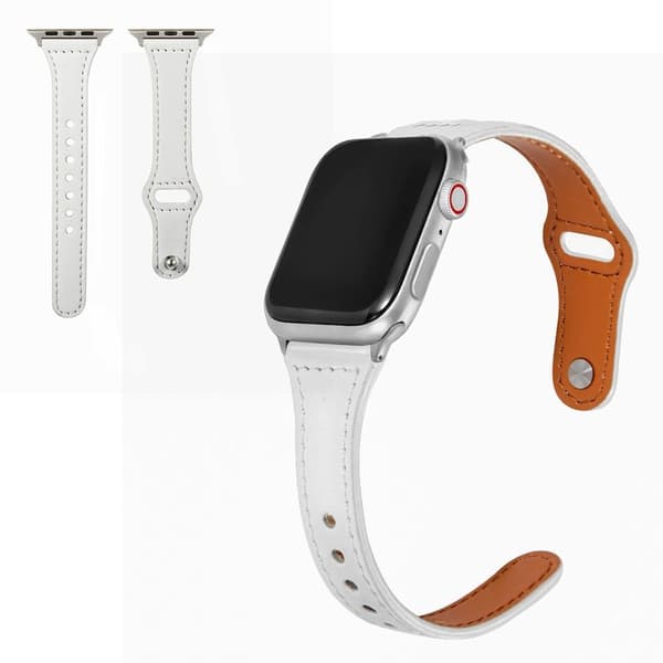 Apple Watch Series 6 / 5 44mm button snap genuine leather watch band - White Vit
