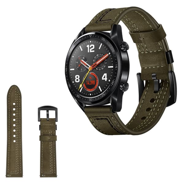 Huawei Watch GT / GT 2 42 / 46mm / Magic ægte læder Urrem - Grøn Green