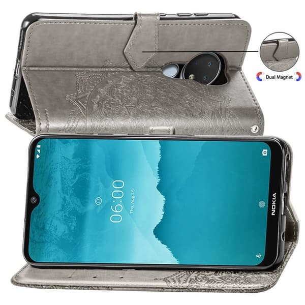 Mandala läder Nokia 6.2 / Nokia 7.2 fodral - Silver/Grå Silvergrå