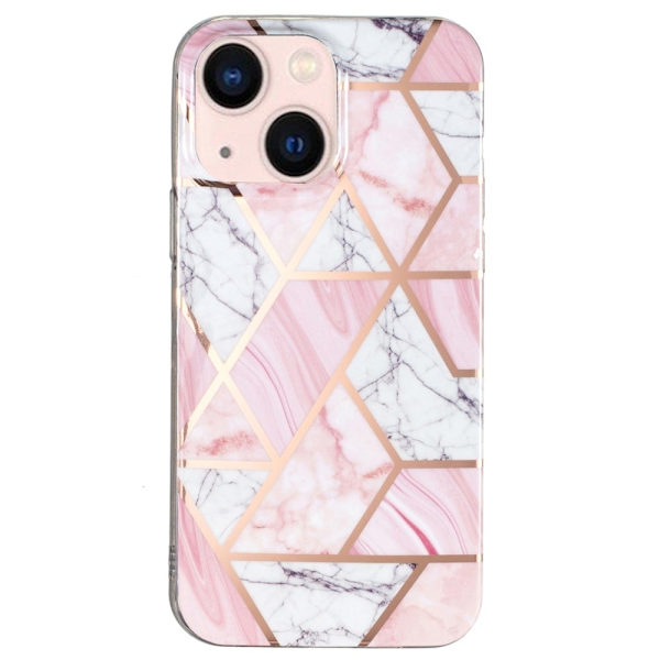 Marble iPhone 15 Plus Etui - White Rubble / Rosa Pink