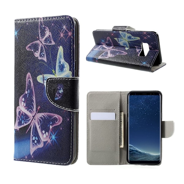 Samsung Galaxy S8 Plus beskyttende læder-etui - Skinnende sommerfugle Purple