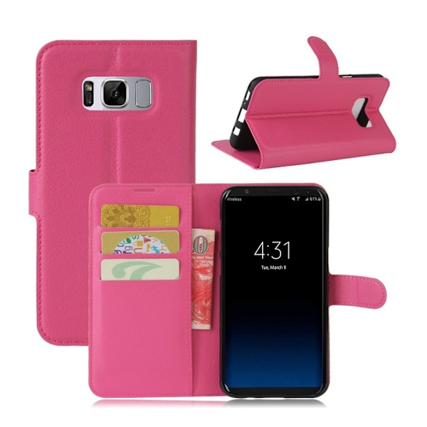 Samsung Galaxy S8 lychee läderfodral m. stativ - Varm rosa Rosa