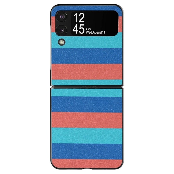 Samsung Galaxy Z Flip3 5G lædercover med mønsterprint - Blå Stri Multicolor