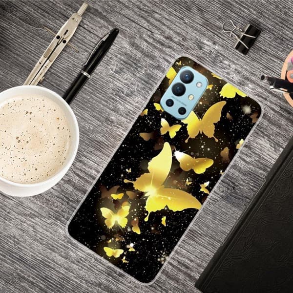 Butterfly läder OnePlus 9R fodral - Guld Guld