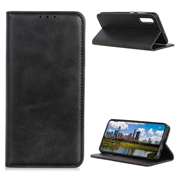 Wallet-style ægte Læder Flipcase til Sony Xperia Ace 2 - Sort Black