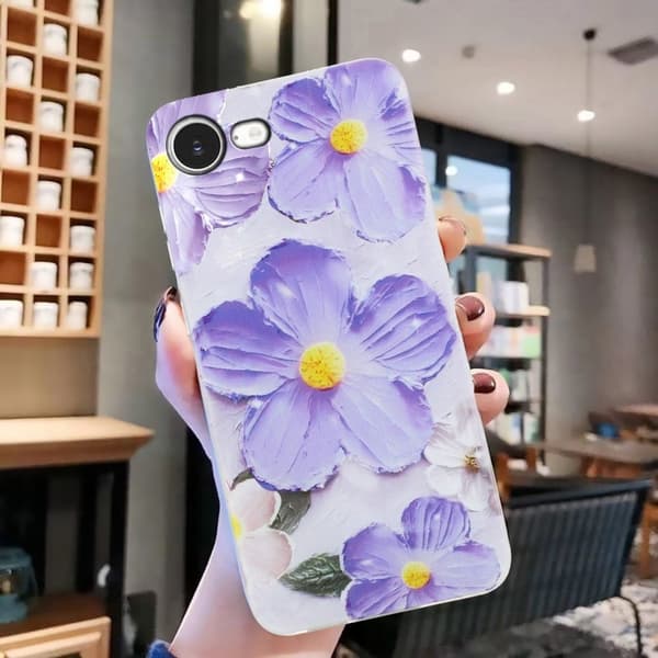 iPhone 16e Fodral Mjukt flexibelt bakstycke för telefon Mönsterutskrift - Lila Blomma Lila