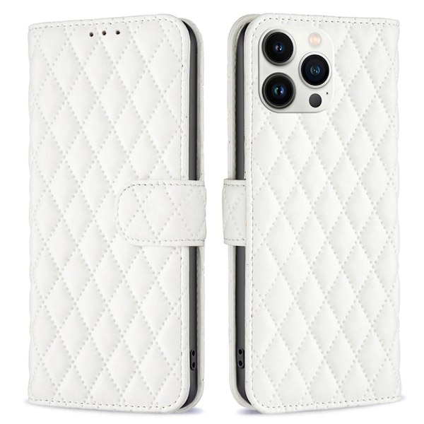 Rombuskuvioinen matta läppäkotelo iPhone 13 Pro Max - Valkoinen White