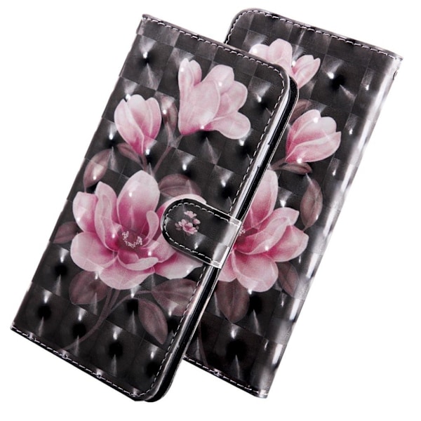 Samsung Galaxy S10 läderfodral med ljus prickar - Rosa Blommor Rosa