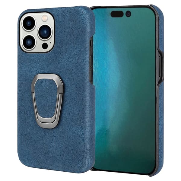 Støtsikkert skinndeksel med ovalt kickstand for iPhone 14 Pro Max - Blå Blue
