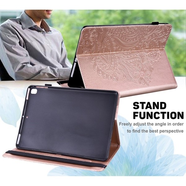 Läderfodral med blomstermotiv för Lenovo Tab M10 FHD Plus - Guld Guld