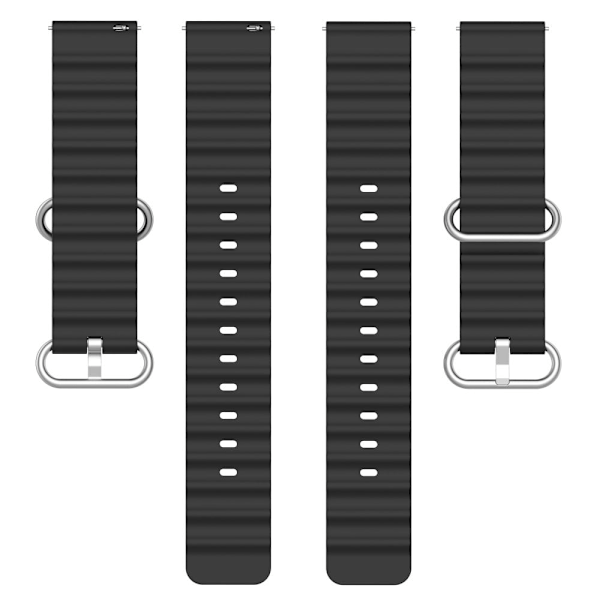 20 mm klockarmband i silikon med universell vågdesign - Svart Svart