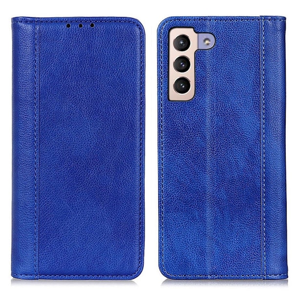 Äkta läder Samsung Galaxy S22 fodral med magnetisk stängning Blå