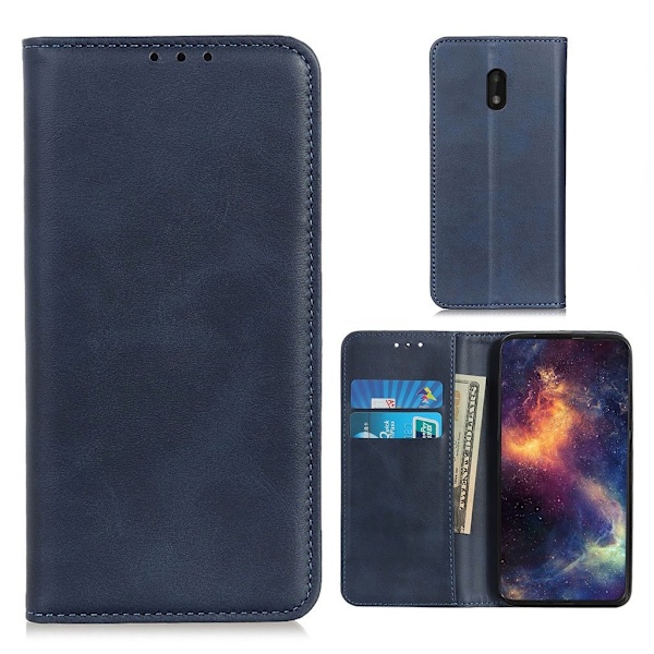 Wallet-style ægte Læder Flipcase til Nokia C1 Plus - Blå Blue
