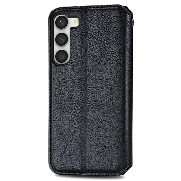 Læder Etui med A Stilfuldt Rhombus Tryk til Samsung Galaxy S23 Plus - Sort Black