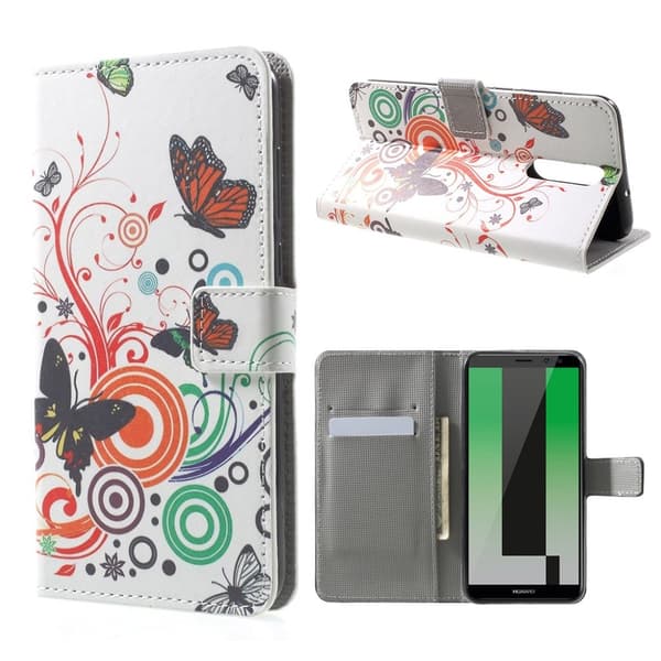 Huawei Mate 10 Lite Læder etui med magnet lås - Sommerfugle og cirkler Multicolor