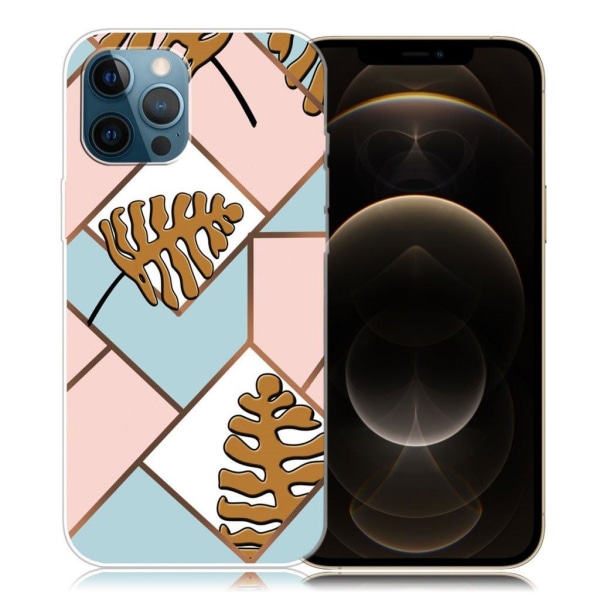 Marble iPhone 12 Pro Max case - Toon Leaves in Pink and Blue Multicolor