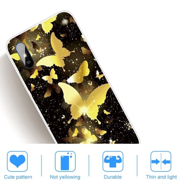 Deco Xiaomi Redmi 9A Etui - Gull Sommerfugler Gold