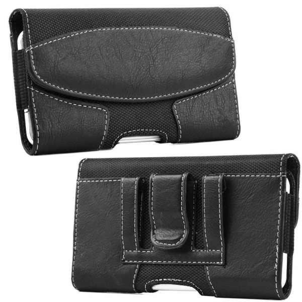 Universal leather waist pouch for 6.5-6.9-inch smartphones - Bla Svart