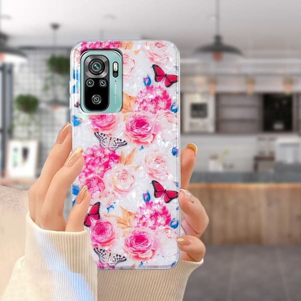 Butterfly läder Xiaomi Poco M5s / Xiaomi Redmi Note 10S / Xiaomi Redmi Note 10 fodral - Rosa Rosa