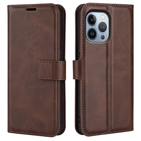Hållbart konstläder iPhone 14 Pro fodral med plånbok - Brun Brun