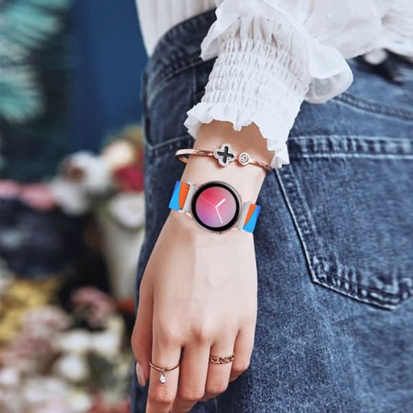 20mm Samsung Galaxy Watch 3 (41mm) / Watch Active / Gear S2 elastic pattern watch band - Blue / Orange / Rose Triangles multifärg