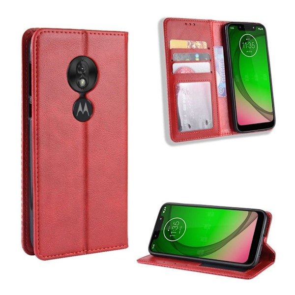 Motorola Moto G7 Play vintage nahkakotelo - Punainen Red