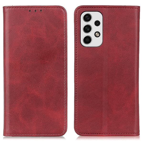 Flip Etui med Pung i Ægte Læder til Samsung Galaxy A23 - Rød Red