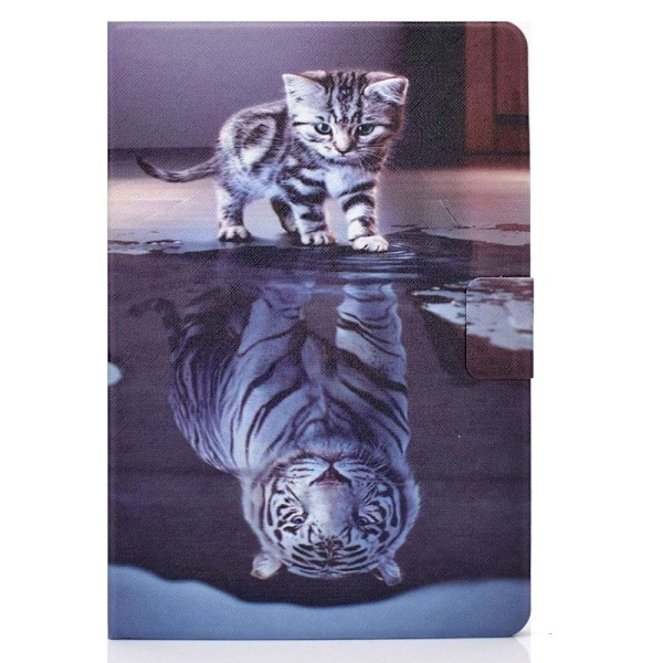 Amazon Fire 7 (2022) läderfodral med coolt mönster - Katt / Tiger Silvergrå