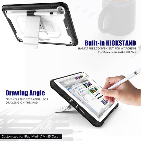 iPad Mini (2019) 360 graders hållbart hybridfodral - Vit Vit