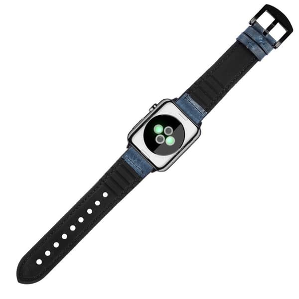 Apple Watch Series 5 44mm ægte læder silikone Urrem - Blå Blue