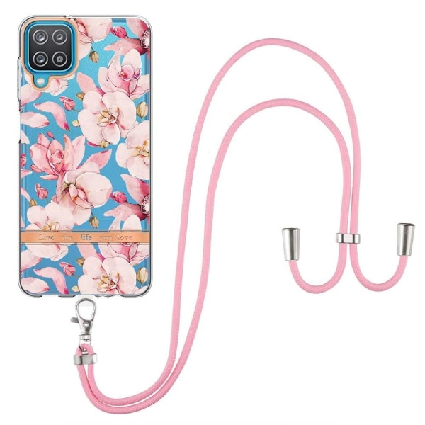 Slankt og holdbart softcover med lanyard til Samsung Galaxy A12 5G - Lyserød Gardenia Pink