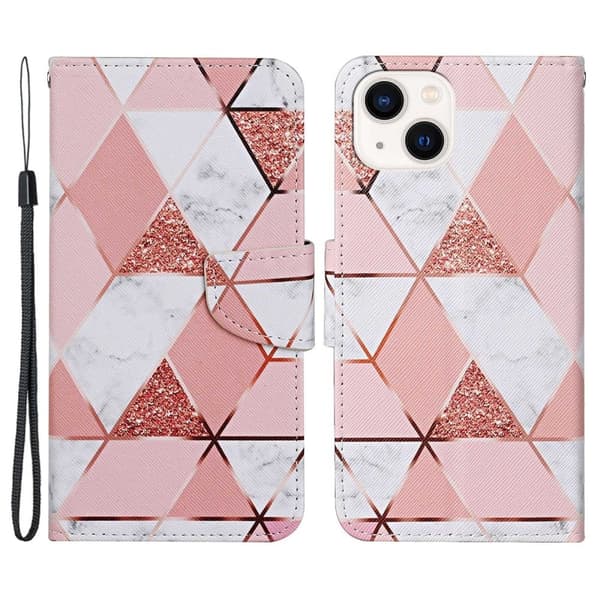 Wonderland iPhone 14 flip etui - Marmormønster Pink