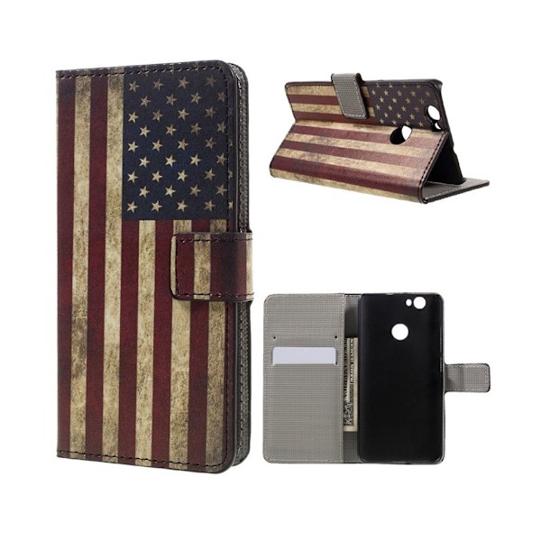 Scherfig Huawei Nova flip-etui i læder - Retro Amerikansk Flag Multicolor