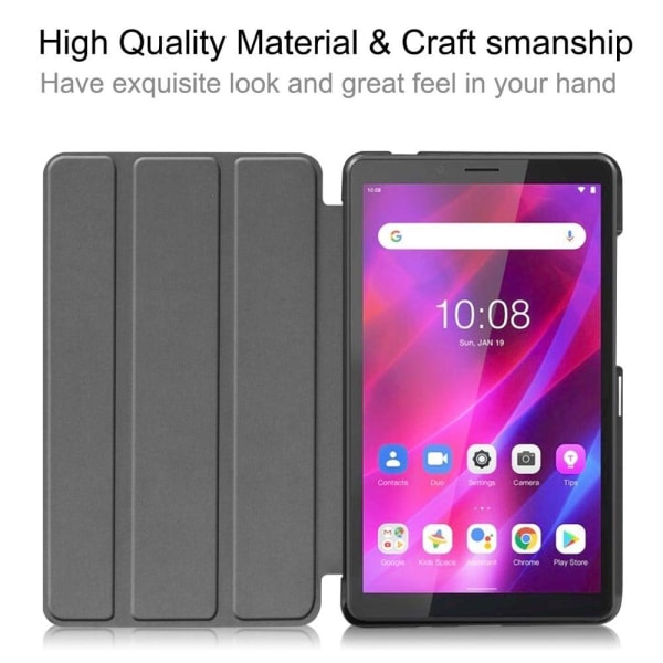 Tri-fold Leather Stand Case for Lenovo Tab M7 (3rd Gen) - Grey Silver grey