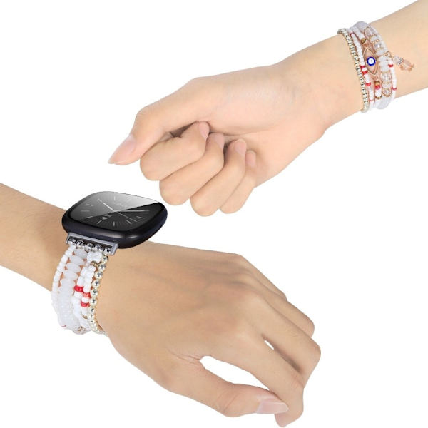 Fitbit Sense / Versa 3 flerlags perle med øyedekor - Hvit White