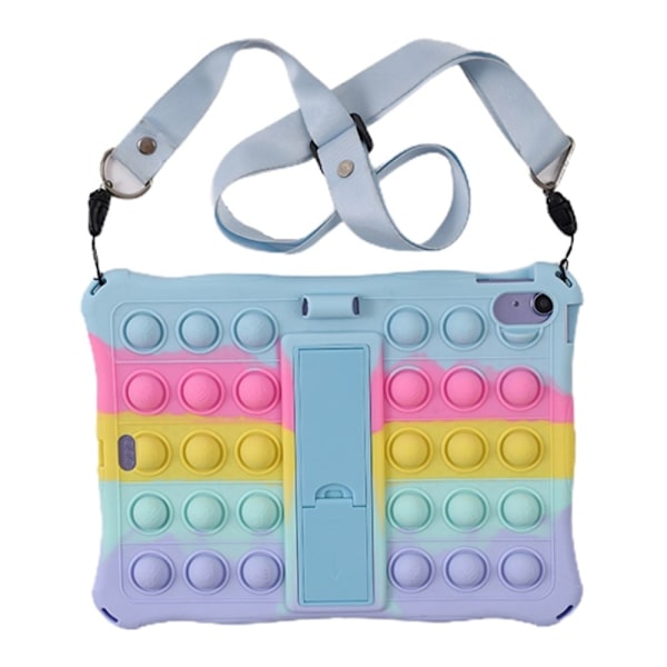 iPad 10.9 (2022) fidget bubble silikonisuojus jalustalla - Värikäs Vaaleansininen Multicolor