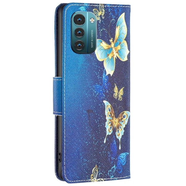 Wonderland Nokia G11 / Nokia G21 flip etui - Gyldne Sommerfugle Blue