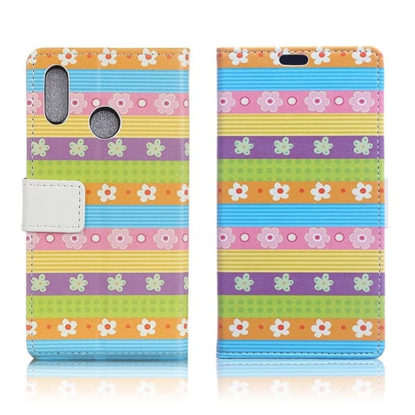 Huawei P20 Lite Etui laget av kunstlær og silikon - Fargerike striper og blomster Multicolor