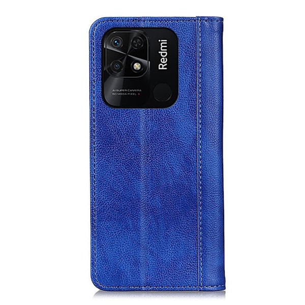 Äkta läder Xiaomi Redmi 10C fodral med magnetisk stängning Blå