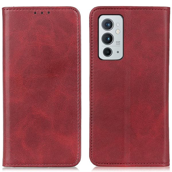 Flip Etui med Pung i ægte Læder til OnePlus 9RT 5G - Rød Red