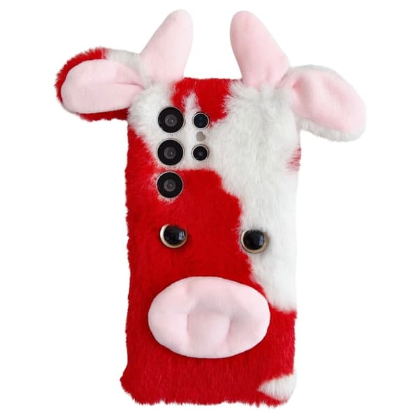 Samsung Galaxy S25 Ultra Case Fluffy Cows Ear Soft Flexible Protective Phone Cover - Rød Red