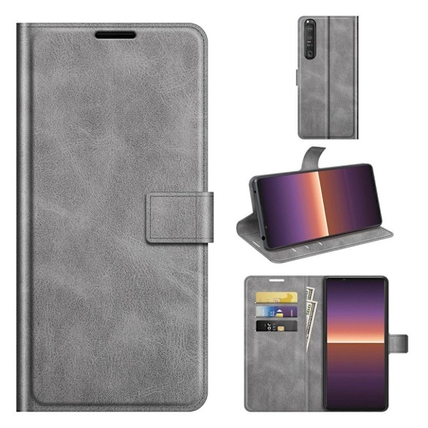 Hållbart konstläder Sony Xperia 1 III fodral med plånbok - Silver/Grå Silvergrå
