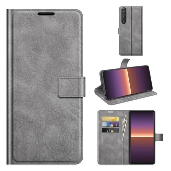 Lompakko Nahkakotelo For Sony Xperia 1 III - Harmaa Silver grey