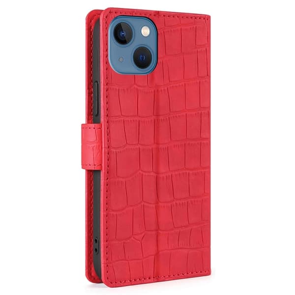 Krokotiilin Nahkainen Läppäkotelo For iPhone 14 - Punainen Red