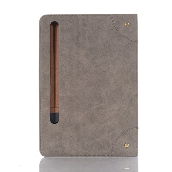 Samsung Galaxy Tab S7 Plus retro style läder flip fodral - grå Silvergrå