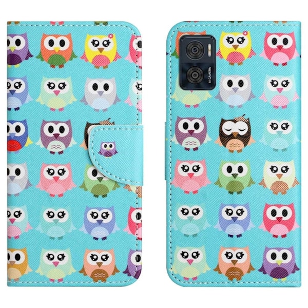 Wonderland Motorola Moto E22i / E22 Flip Etui - Søde Ugler Multicolor