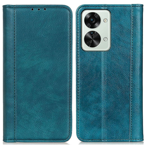 Äkta läder OnePlus Nord 2T fodral med magnetisk stängning Grön