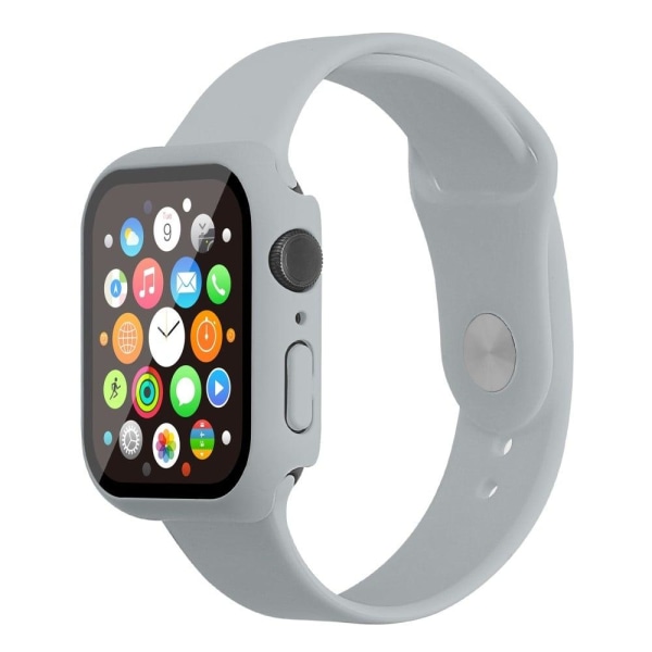 Apple Watch (45 mm) klockarmband i silikon + fodral med härdat glas - Ljusgrå / Storlek: M / Storlek: M Silvergrå