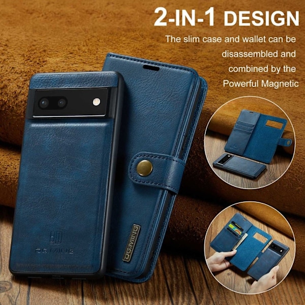 DG.Ming Google Pixel 6a 2-in-1 Lommebok Etui - Blå Blue