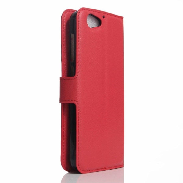 HTC A9s Litsi Pintainen Nahkakotelo Lompakko - Punainen Red